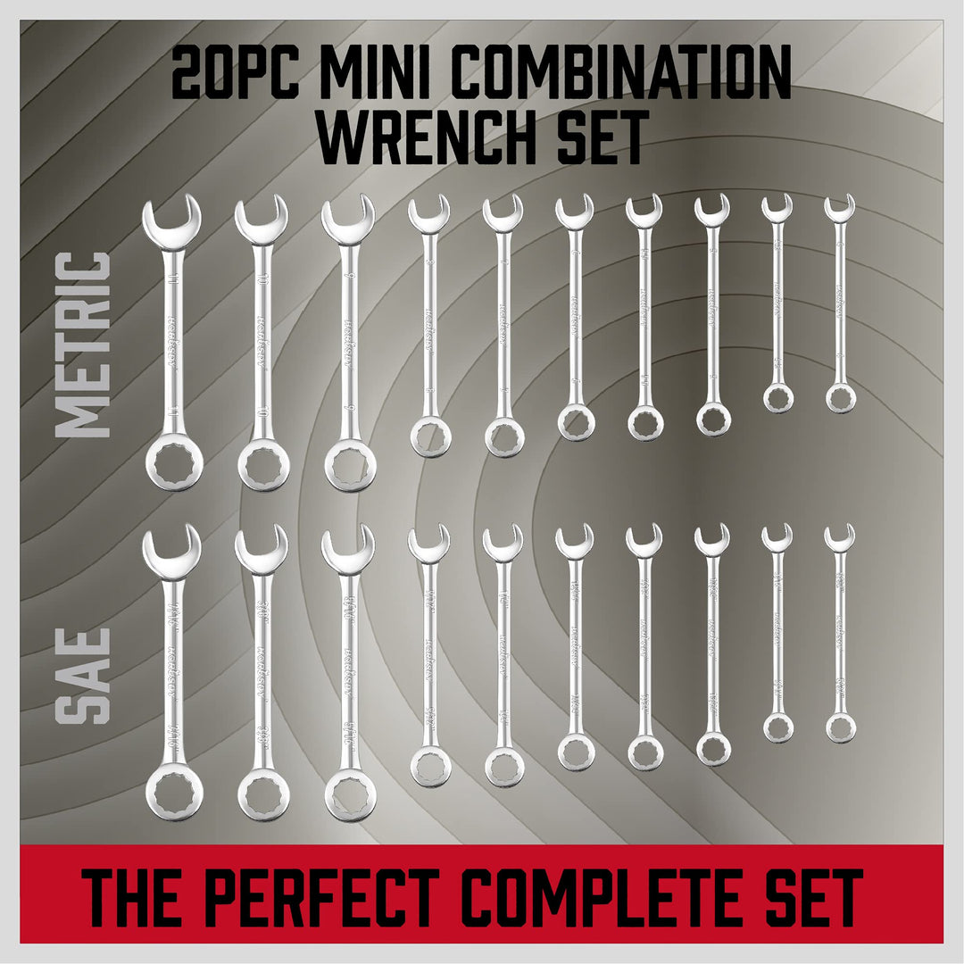 Premium Midget Wrench Set - 22-Piece Mini Combination Wrench Set Metric & SAE Ignition Wrench Set 4-10mm & 5/32'' to 7/16'' Lightweight Small Wrench Set Carry Pouch
