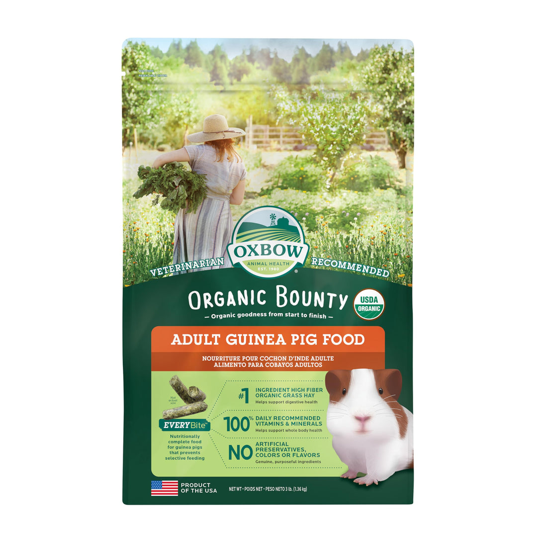 Organic Bounty Guinea Pig Food, Adult Guinea Pig, Made with Timothy Hay, USDA Organic Pet Food Pellets with Vitamin C, Small Animal Pet Products, Made in USA, High Fiber, 3 lb. bag