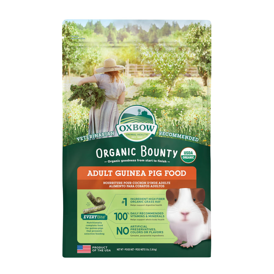 Organic Bounty Guinea Pig Food, Adult Guinea Pig, Made with Timothy Hay, USDA Organic Pet Food Pellets with Vitamin C, Small Animal Pet Products, Made in USA, High Fiber, 3 lb. bag