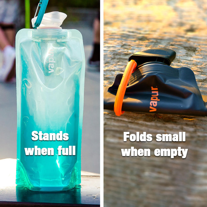 , Collapsible Water Bottle- 1 Liter, 33 Ounces- Reusable Leak Proof Water Bottles with Carabiner for Working Out, Camping, Backpacking, Hiking & Travel, Malibu Teal, Gradient Anti-Bottle