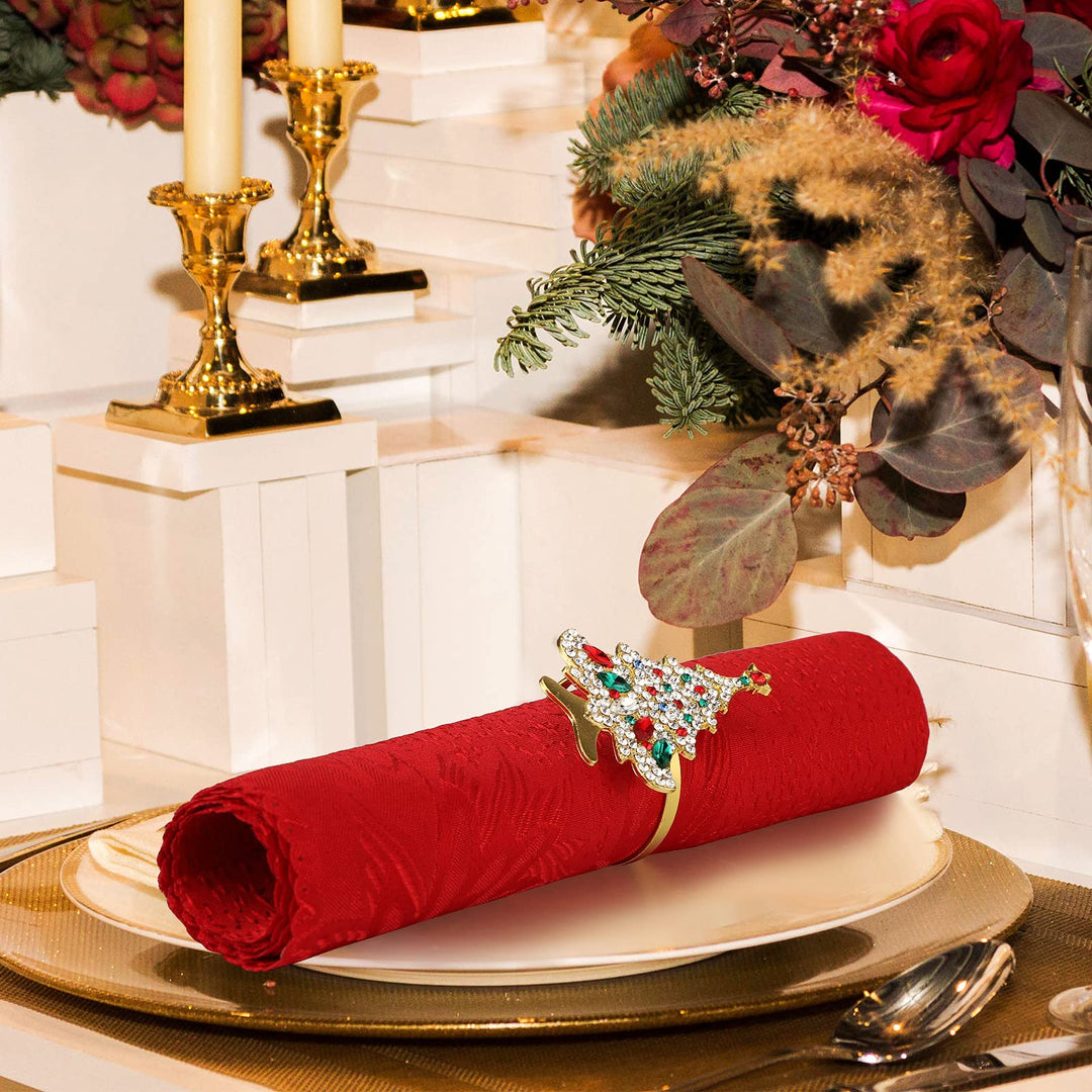 Christmas Napkin Rings Christmas Tree Napkin Ring Xmas Bell Napkin Ring Xmas Napkin Holder Metal Rhinestone Napkin Ring Serviette Buckle for Christmas Holiday Party Dinner Table Decor (Classic, 4 Pcs)
