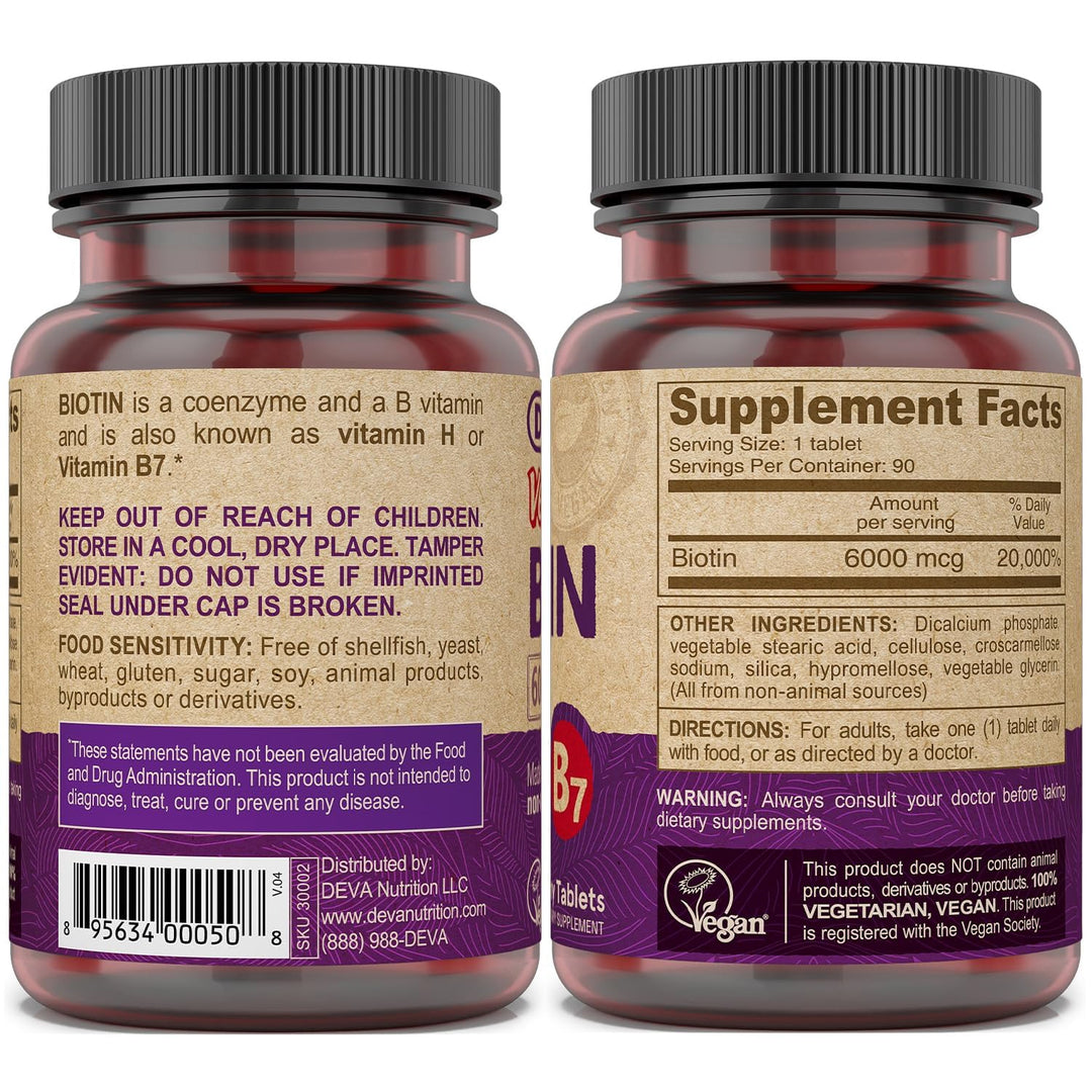 Vegan Biotin Supplement 6000 mcg – Easy-to-Swallow Vitamin B7, Tiny Tablets, 90 Count