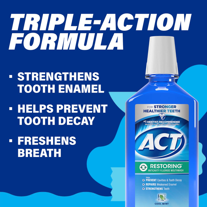 Act Restoring Mouthwash, Cool Splash Mint, 33.8-Ounce Bottles (Pack Of 3)
