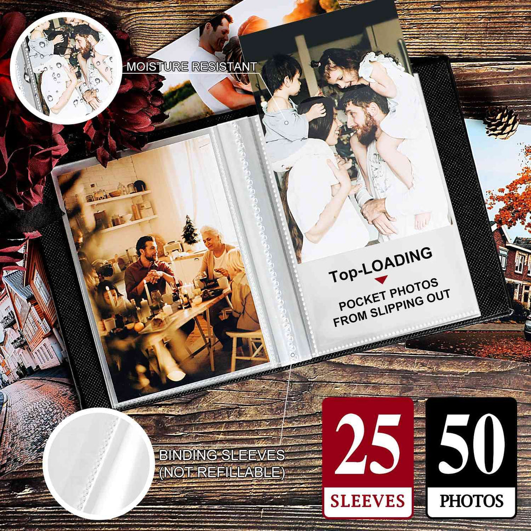 Photo Album 4x6 50 2 Packs, Small Mini Capacity Leather Photo Books, Each Pack Holds 50 Top Loader Vertical Only Pictures White