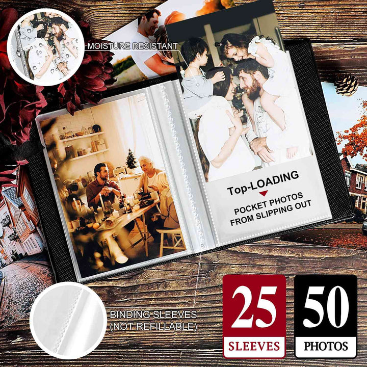 Photo Album 4x6 50 2 Packs, Small Mini Capacity Leather Photo Books, Each Pack Holds 50 Top Loader Vertical Only Pictures White