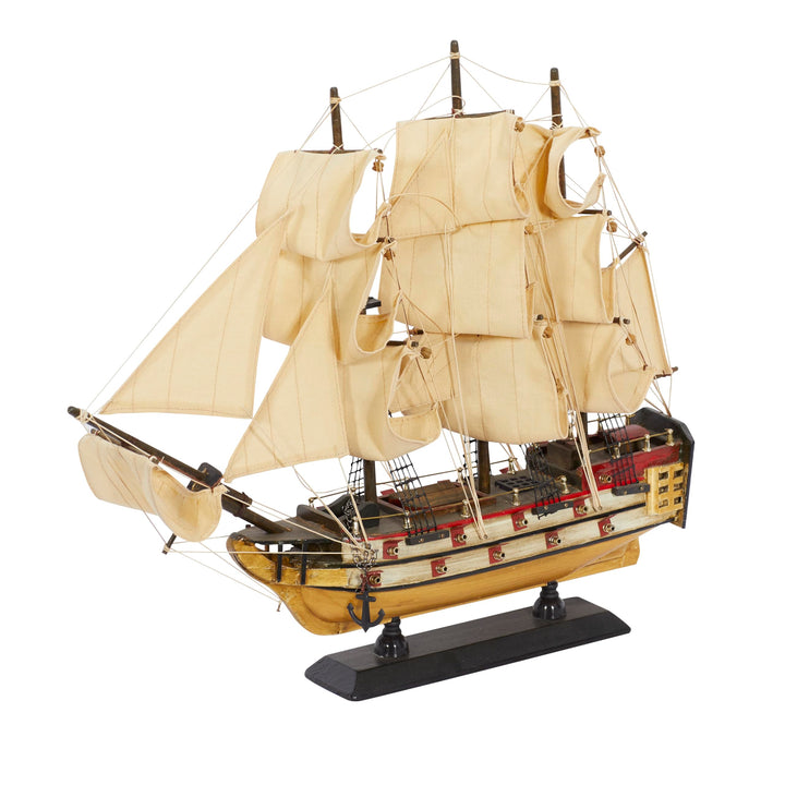 Wood Sail Boat Decorative Sculpture Home Decor Statue with Lifelike Rigging, Accent Figurine 15 x 3 x 14, Beige