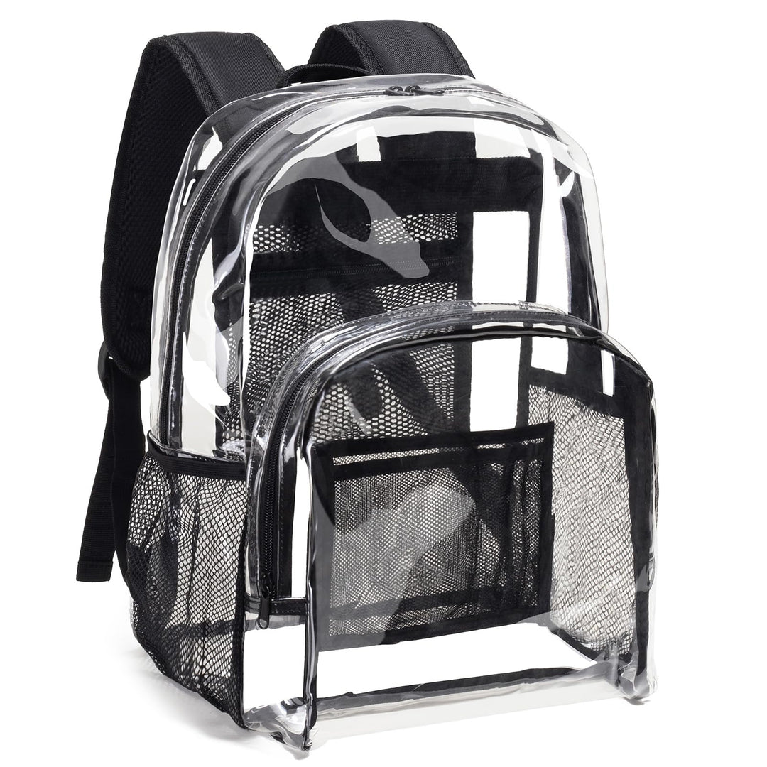 Clear Backpack Heavy Duty PVC Transparent Backpack with Reinforced Strap Stitches & Large Capacity for College Workplace Security - Black