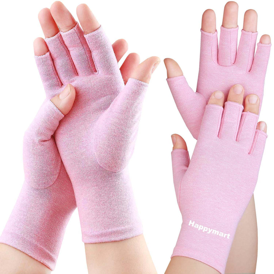 2 Pairs Arthritis Gloves for Women for Pain, Compression Gloves for Carpal Tunnel Relief, Rheumatoid Osteoarthritis, Fingerless Gloves for Women and Men, Typing (Pink, Medium)