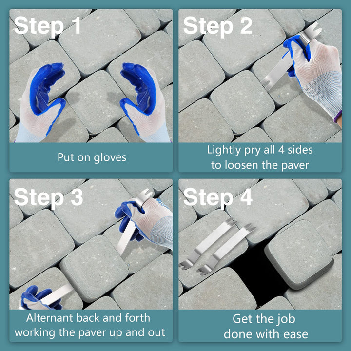 3 Piece Set - Stainless Steel Paver Extractor Tool and Nitrile Garden Gloves for Patio, Lawn and Garden