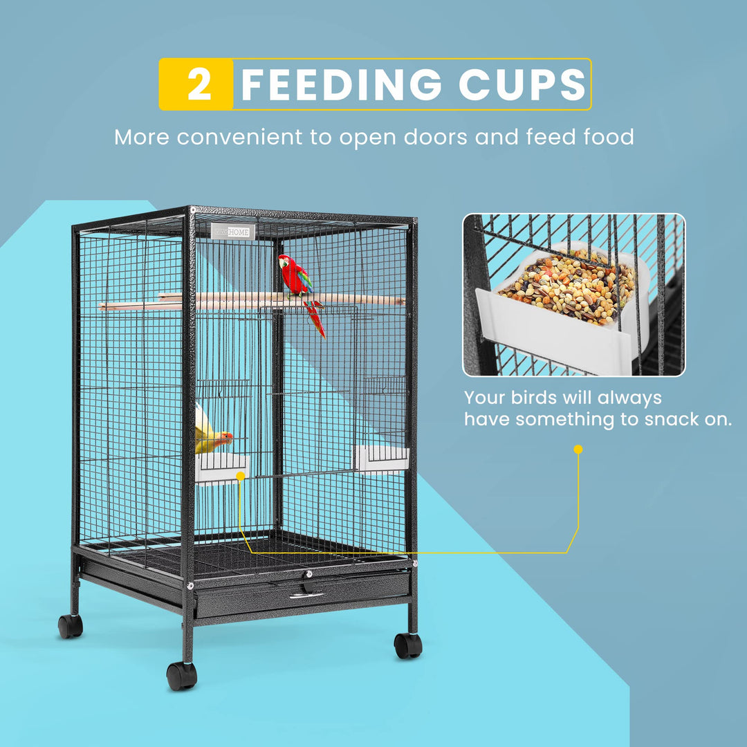 30 Inch Height Wrought Iron Bird Cage with Rolling Stand for Conures Lovebirds Cockatiels Finches, Black