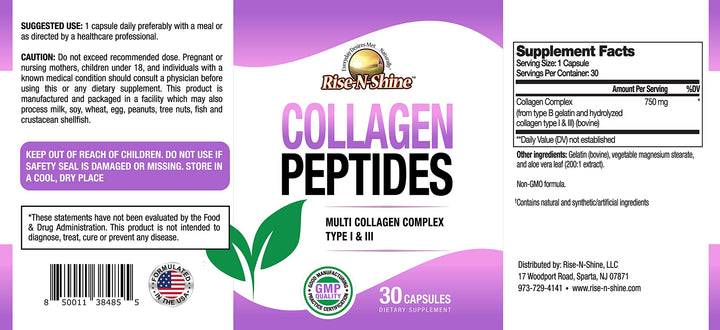 Hydrolyzed Collagen Type I & III - Collagen Peptides Complex Supplements for Hair, Skin, Nails, & Joints - 30 Capsules (30-Day Supply)