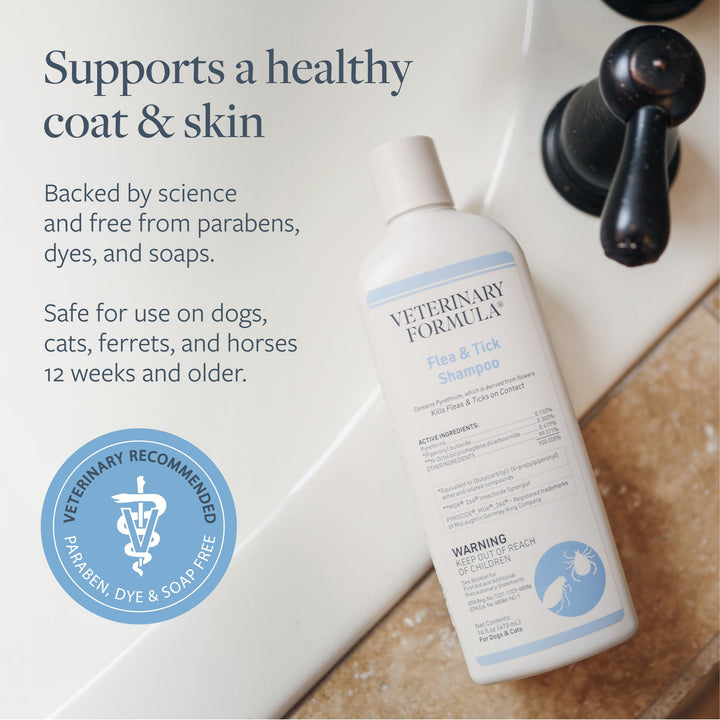 Flea and Tick Shampoo for Dogs and Cats, 16 oz