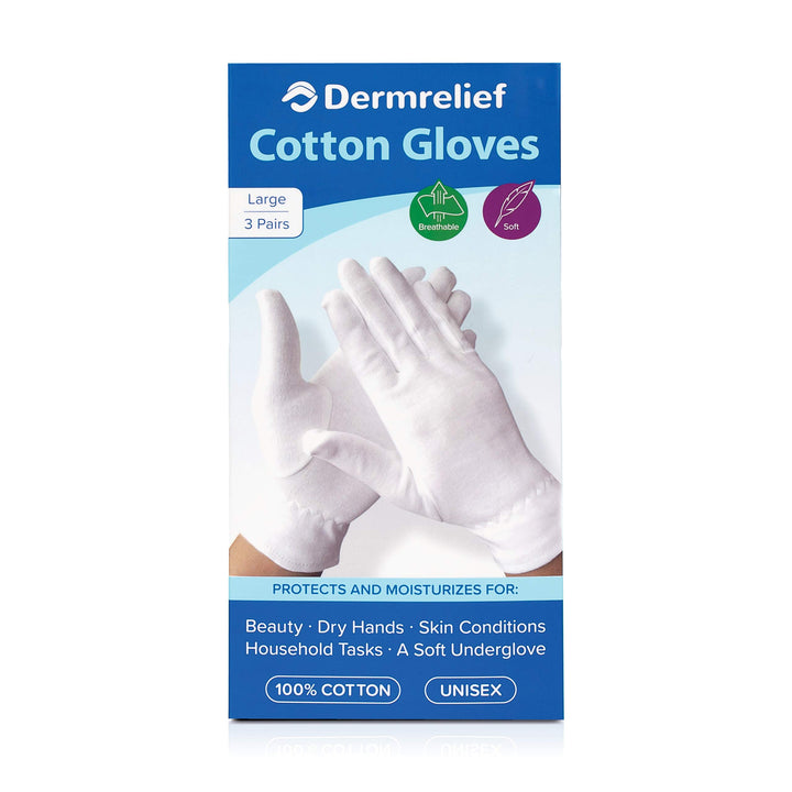 Cotton Gloves - for Beauty, Dry Hands, Eczema, Dermatitis and Psoriasis (Large, 3 Pairs)