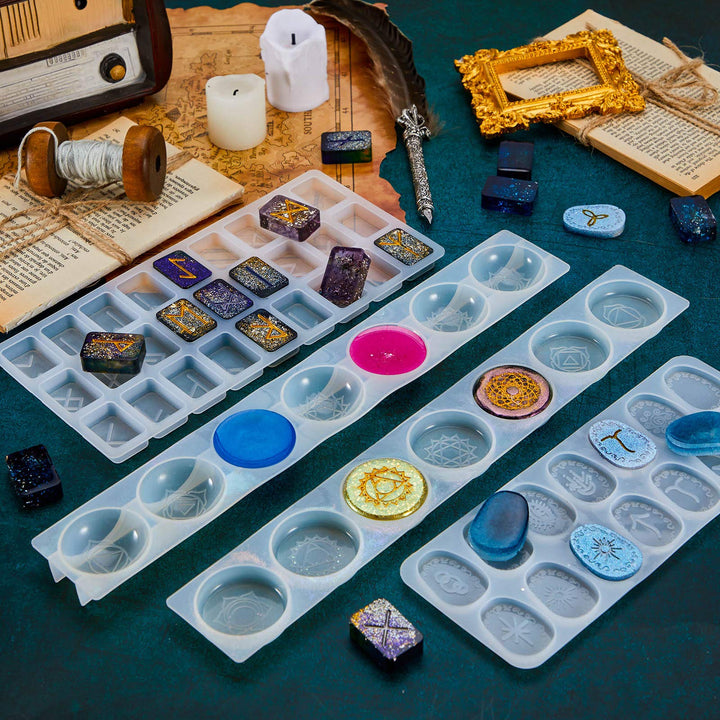 7 Chakras Stones Resin Mold Rune Silicone Mold Symbol Rune Letter Epoxy Mold DIY Symbol Word Casting Mold DIY Resin Craft Molds for Handmade Crafts Making Supplies