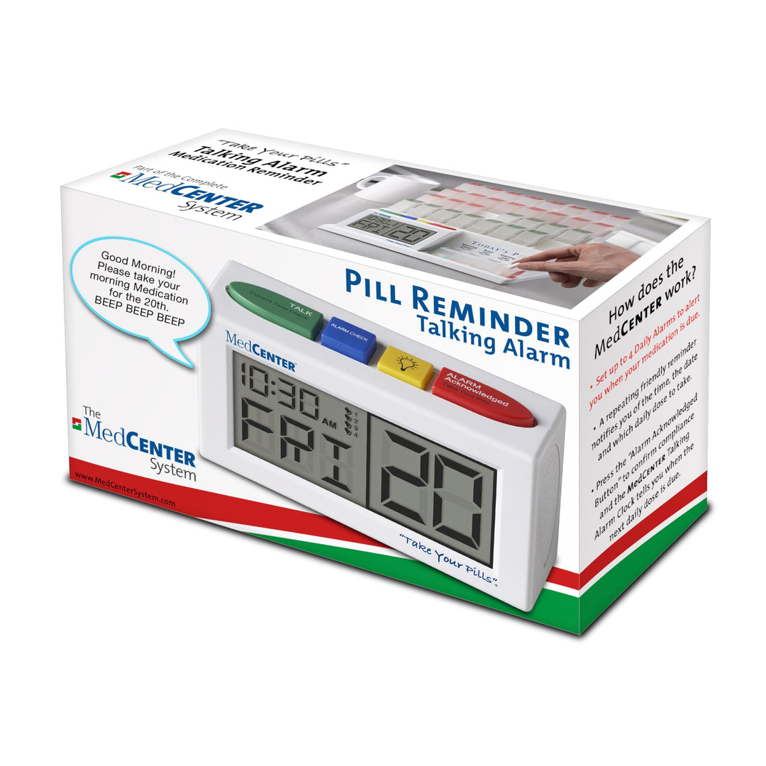 Talking Alarm Clock, Medication Pill Reminder Clock, Talking Alarm Clock for Dementia, Hearing, Visually impaired Seniors-Digital Clock with Multiple Easy Set Alarms Ex Large White