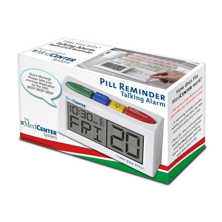 Talking Alarm Clock, Medication Pill Reminder Clock, Talking Alarm Clock for Dementia, Hearing, Visually impaired Seniors-Digital Clock with Multiple Easy Set Alarms Ex Large White