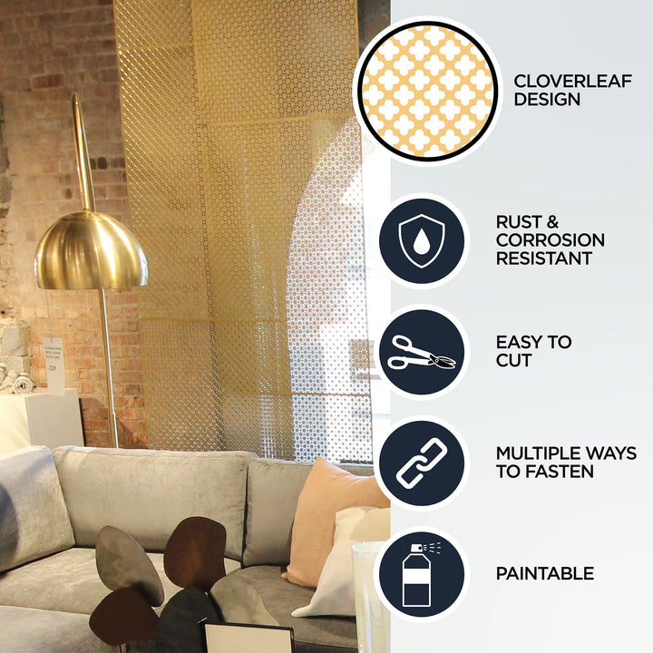 56016 Aluminum Cloverleaf Sheet - for Interior/Exterior Design, Stylish, Lightweight, Corrosion-Resistant, Easy to Mold and Trim (12 in. x 24 in. x .020 in.) (Brass)