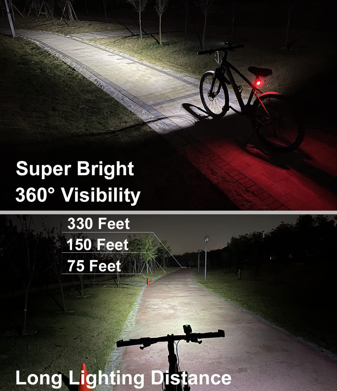 Bike Lights for Night Riding,6400 mAh Bicycle Light Front and Rear USB Rechargeable Bike Headlight and Tail Light Set,Super Bright 1200 Lumen Led Safety Light Accessories for Road and MTB