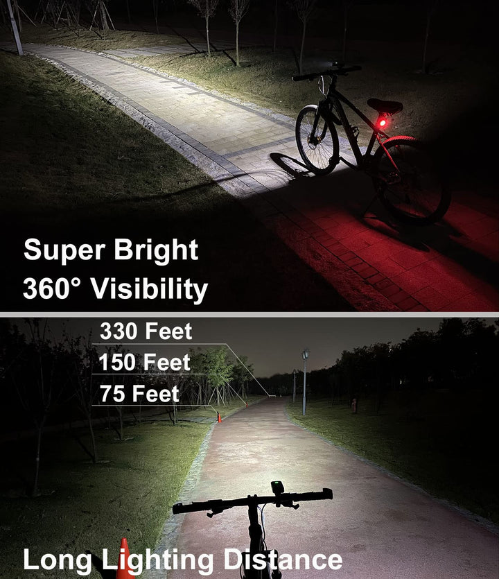 Bike Lights for Night Riding,6400 mAh Bicycle Light Front and Rear USB Rechargeable Bike Headlight and Tail Light Set,Super Bright 1200 Lumen Led Safety Light Accessories for Road and MTB