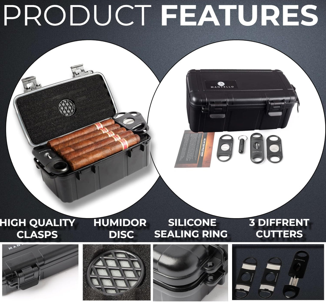 Cigars Case - for 10 Cigars- Includes 2 Ring Cigar Cutters, 1 V-Cut Cutter and 1 Cigar Punch
