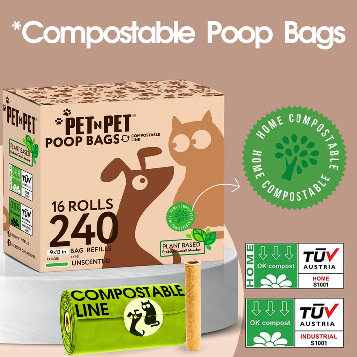 Pet N Pet Poop Bags For Dogs, 240 Counts Plant Based Dog Poop Bags Rolls, Thick Doggie Poo Bag, 100% Leak-proof, Easy to Use Pet Waste Bag