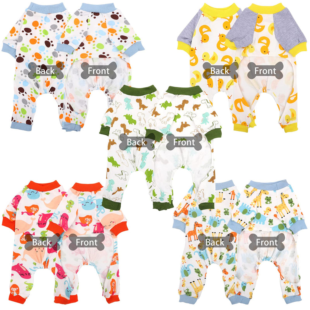 5 Pieces Puppy Dog Pajamas Pet Jumpsuit Soft Puppy Rompers Pet Dog Cute Clothes Onesies Puppy Bodysuits for Pet Puppy Dog Cat, 5 Styles (Small)