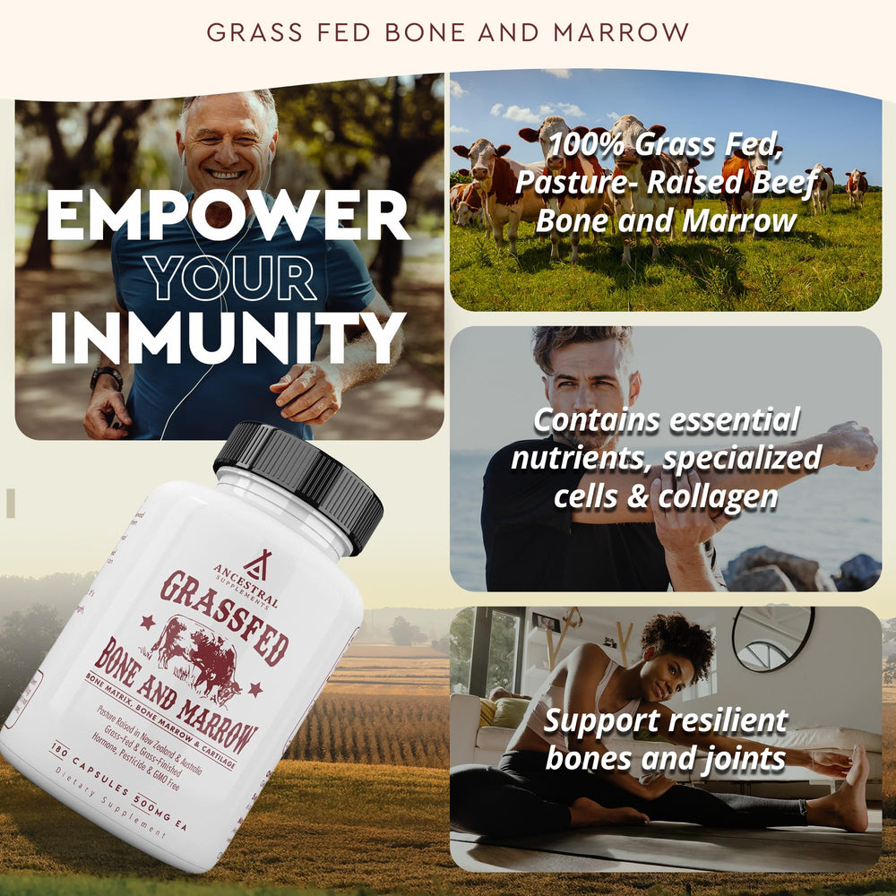 Grass Fed Beef Bone and Marrow Supplement, 3000mg, Skin, Oral Health, and Joint Support Supplement, Promotes Whole-Body Wellness, Non GMO Whole Bone Extract, 180 Capsules