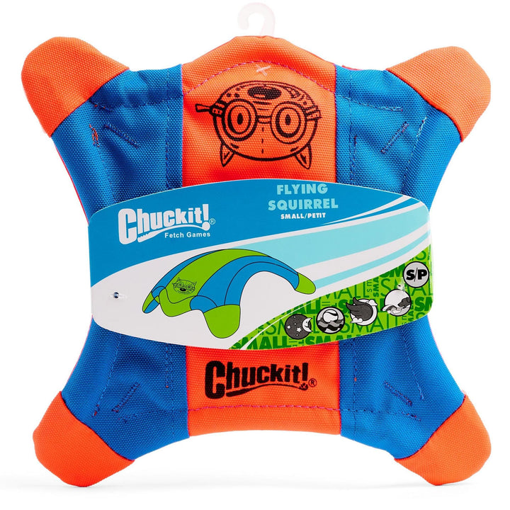 Flying Squirrel Fetch Dog Toy - Water Floating Flyer - Soft and Durable Polyester Canvas Construction - For Small Dogs - Size Small - 8.25-inch Diameter - Pack of 1 - Orange and Blue