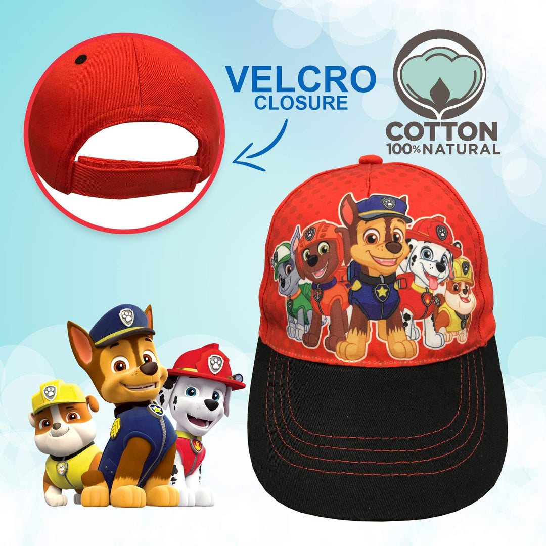 Nickelodeon Paw Patrol Boys Cotton Baseball Cap, Chase with Friends Age 2-5 Red/Black