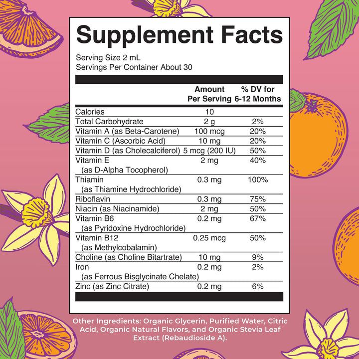Multivitamin with Iron for Infants | USDA Organic | Liquid Drops for Babies 6-12 Months | Immune Support & Overall Wellness | Vegan | Non-GMO | Gluten Free | 2 Fl Oz
