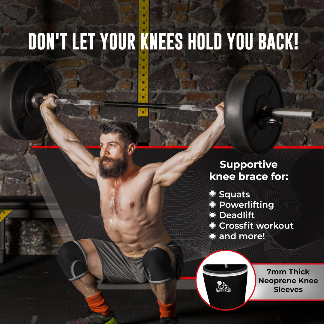 Knee Sleeves (1 Pair) Support & Compression for Weightlifting, Powerlifting & Cross Training - 7mm Neoprene Sleeve for The Best Squats - Both Women & Men