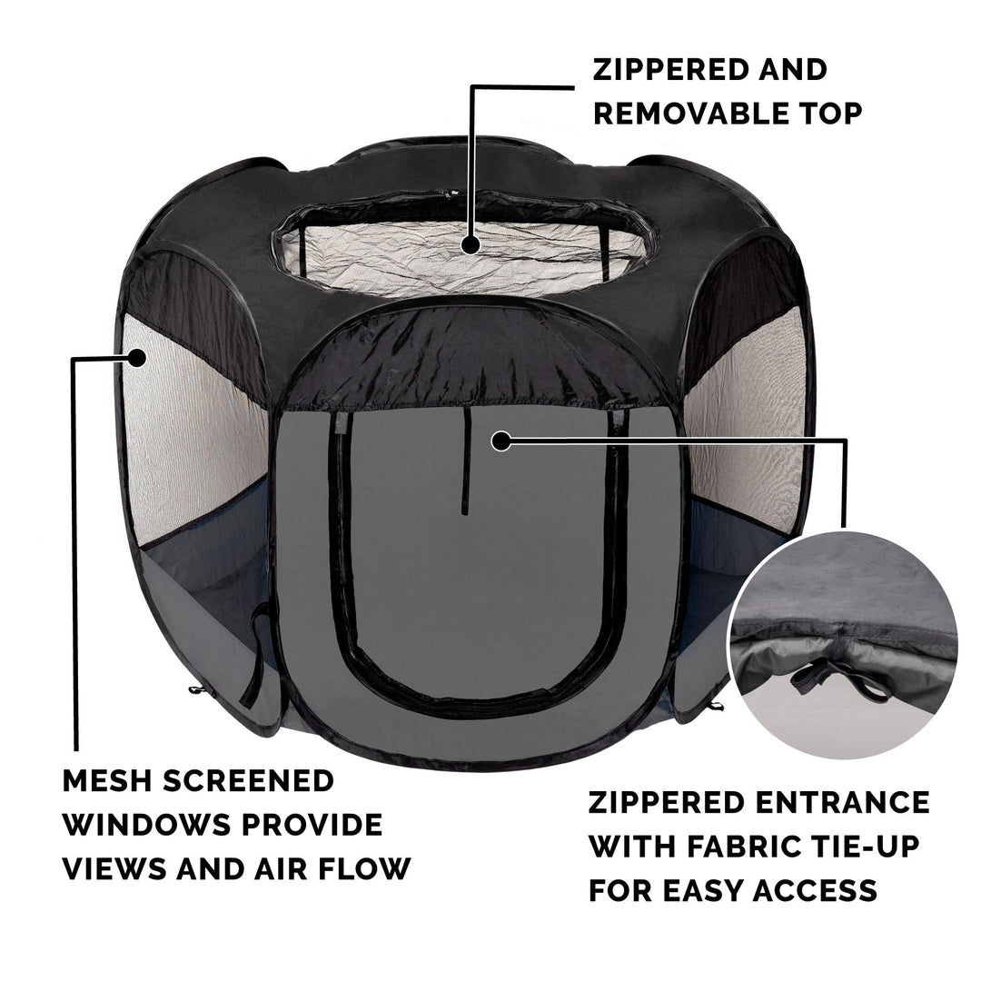 Portable Dog Playpen Cat Tent, Pet playground/kennel foldable indoor outdoor zippered puppy crate - Gray, Small