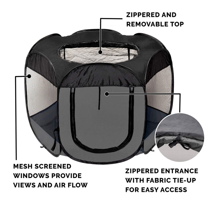 Portable Dog Playpen Cat Tent, Pet playground/kennel foldable indoor outdoor zippered puppy crate - Gray, Small