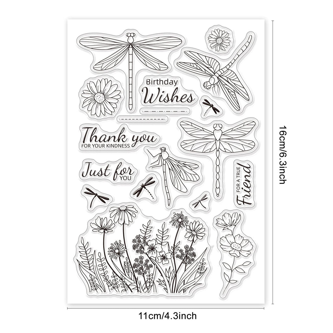 Happy Birthday Dragonfly Clear Stamps Transparent Silicone Stamp for Card Making Decoration and DIY Scrapbooking
