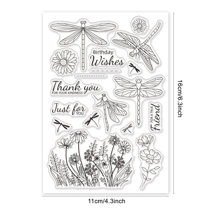 Happy Birthday Dragonfly Clear Stamps Transparent Silicone Stamp for Card Making Decoration and DIY Scrapbooking