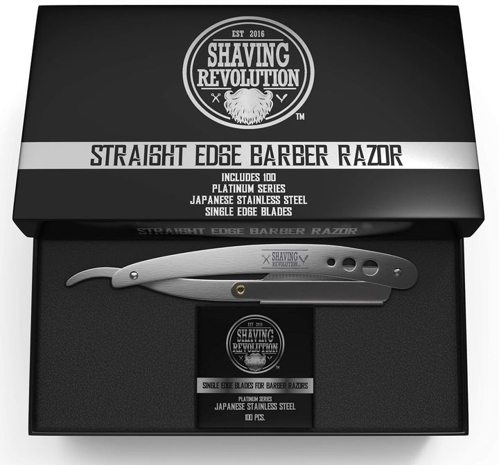 Straight Edge Barber Razor for Close Shaving - Professional Straight Blade Razor for Men with 100 Single Edge Blades- Mens Straight Razor Kit