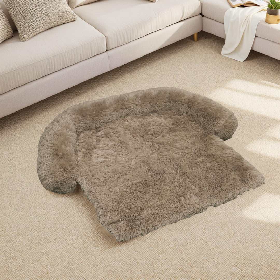 Calming Dog Bed Fluffy Plush Dog Mat for Furniture Protector with Removable Washable Cover for Large Medium Small Dogs and Cats (Large(45x37x6), Camel)