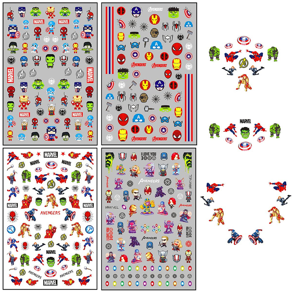 Cute Cartoon Nail Art Stickers 3D Self Adhesive Nail Decals Anime Kawaii Nail Sticker Designer Nail Supplies for Boys Kids Girls Manicure Tips Party Decoration (4 Sheets)