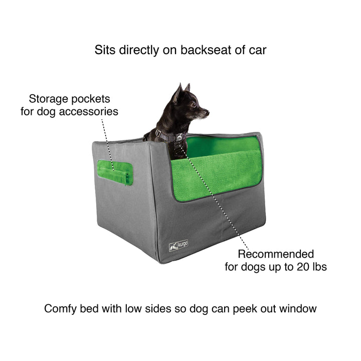 Skybox Rear Booster Seat for Dogs or Cats, Dog Car Seat, Carrier Carseat for Pets Up to 30 Pounds, Helps with Canine Car Sickness, Includes Seatbelt Tether (Grass Green/Charcoal)