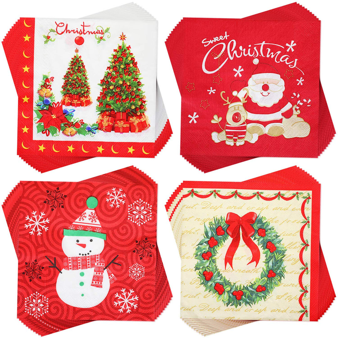80 Pieces Christmas Napkins Disposable Cocktail Napkins Paper Decorative Napkins for Holiday Lunch Tea Christmas Party Supplies