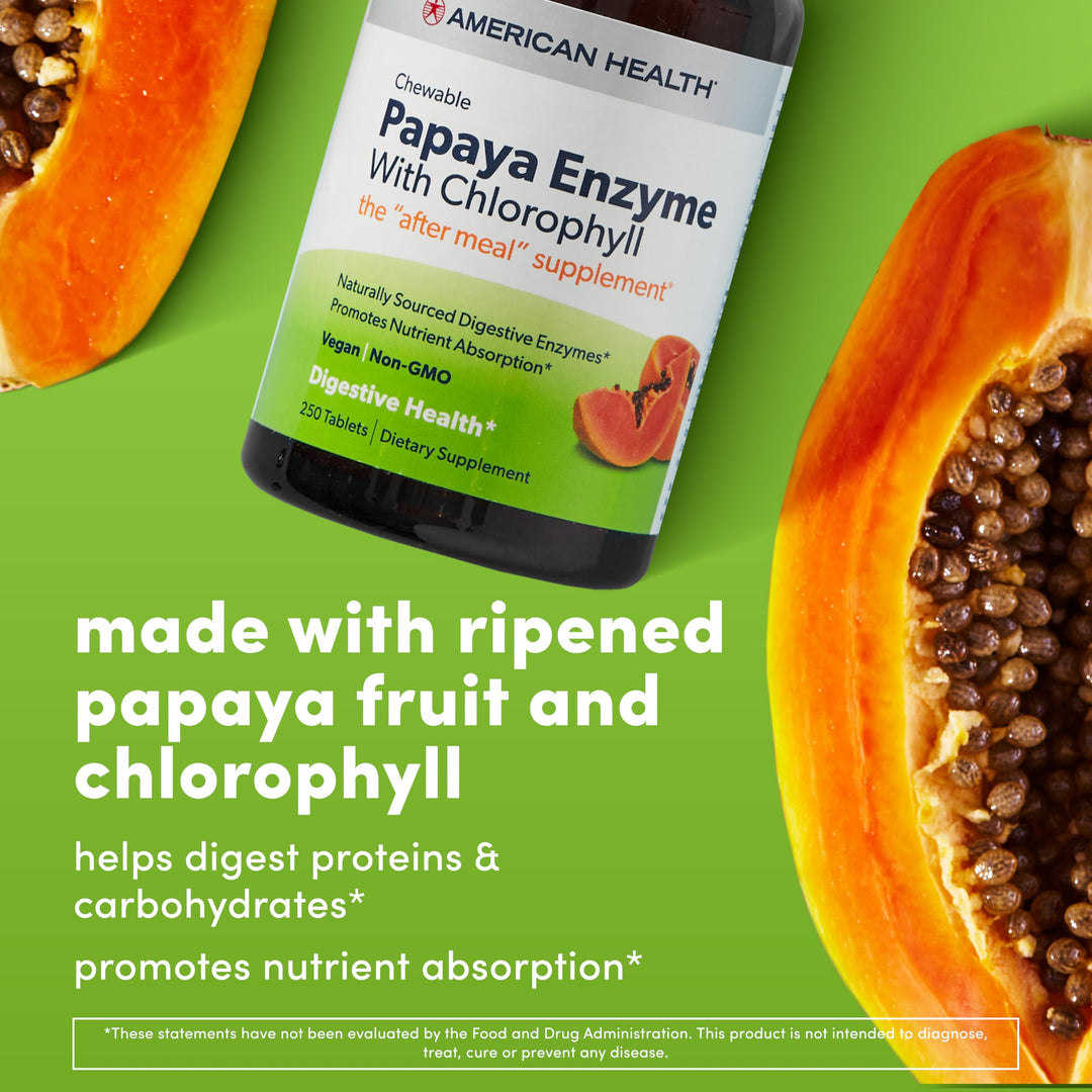Papaya Enzyme With Chlorophyll Chewable Tablets - Promotes Nutrient Absorption, Helps Digestion and Freshens Breath - Gluten-Free, Vegetarian - 600 Count, 200 Total Servings