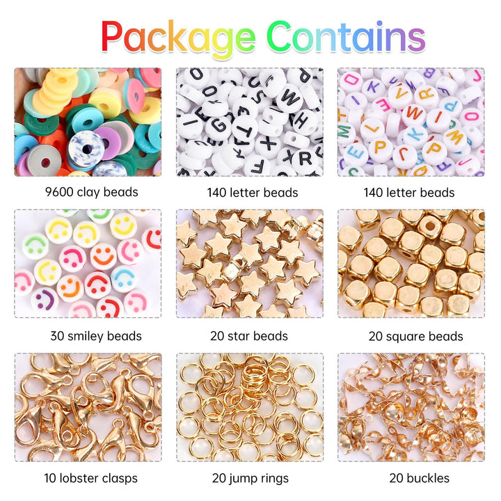9600pcs Clay Beads for Bracelet Making Kit, 96 Colors Polymer Heishi Beads with Letter Beads Preppy Beads for Jewelry Necklace Making, Craft Gifts