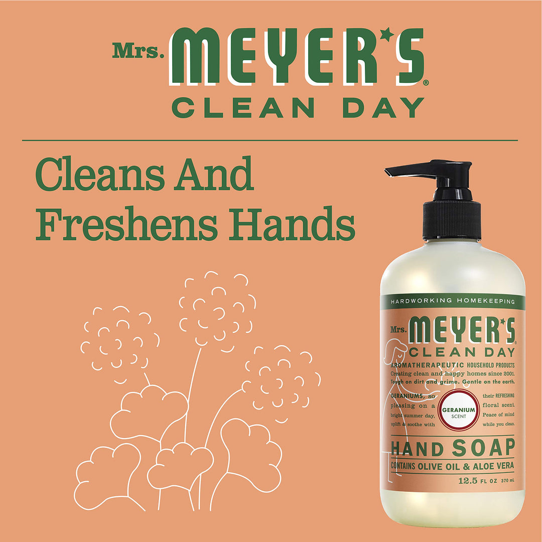 Mrs Meyers Hand Soap Geranium 12.5 Ounce Pump (370ml) (3 Pack)