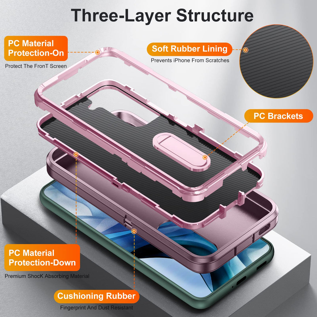 for Samsung Galaxy S22 Case for Samsung S22 Phone Case with Built in Kickstand,Shockproof/Dustproof/Drop Proof Military Grade Protective Cover for Galaxy S22 5G 6.1(Night Purple/Baby Pink)