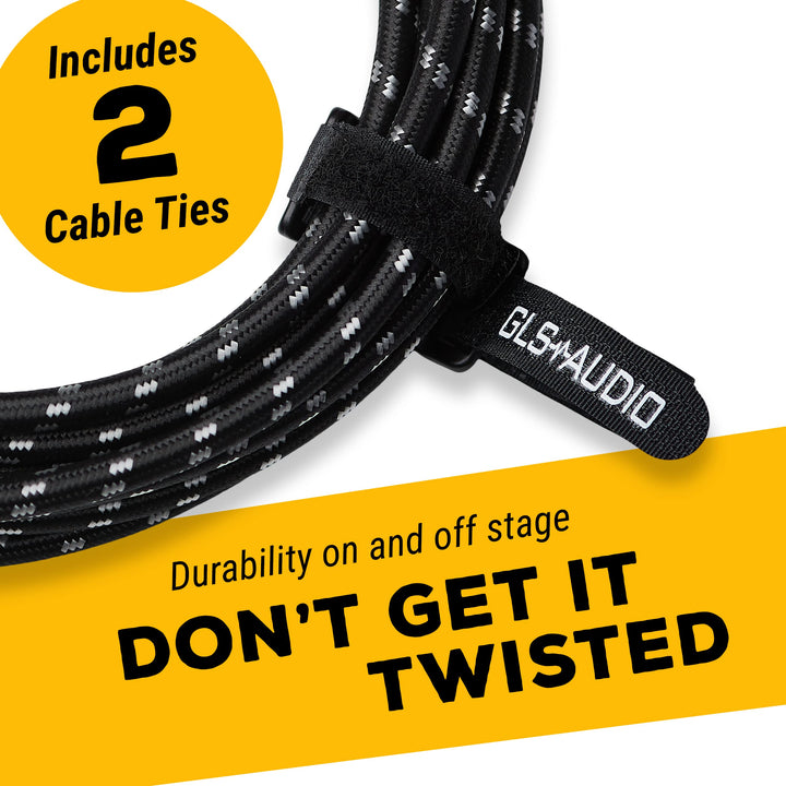 Instrument Cable - Amp Cord for Bass & Electric Guitar - Straight to Right Angle 1/4 Inch Instrument Cable - Black/Grey Braided Tweed, 10ft