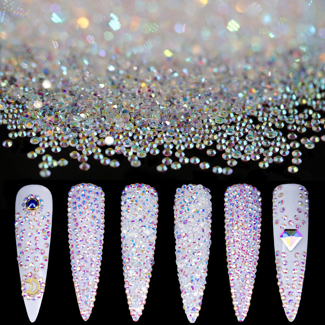 5000PCs 1.7mm Mini AB Glass Crystals for Nail Art Manicure Iridescent Long Lasting Like Swarovski Shine Rhinestone Bead Gem Jewelry Diamond