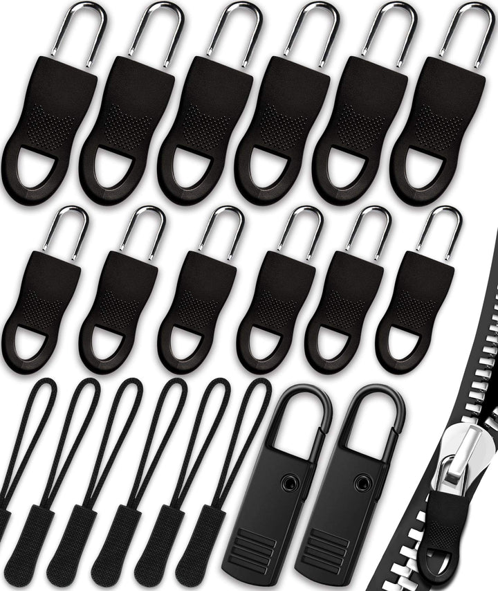 Zipper Pull, Universal Zipper Pull Replacement Kit, Removable Zipper Pulls Tab Replacement (20 Pcs), Black Zipper Pulls for Jackets, Luggage, Backpacks, Purses, Boots, Pants, Tents, (3 Styles 4 Sizes)