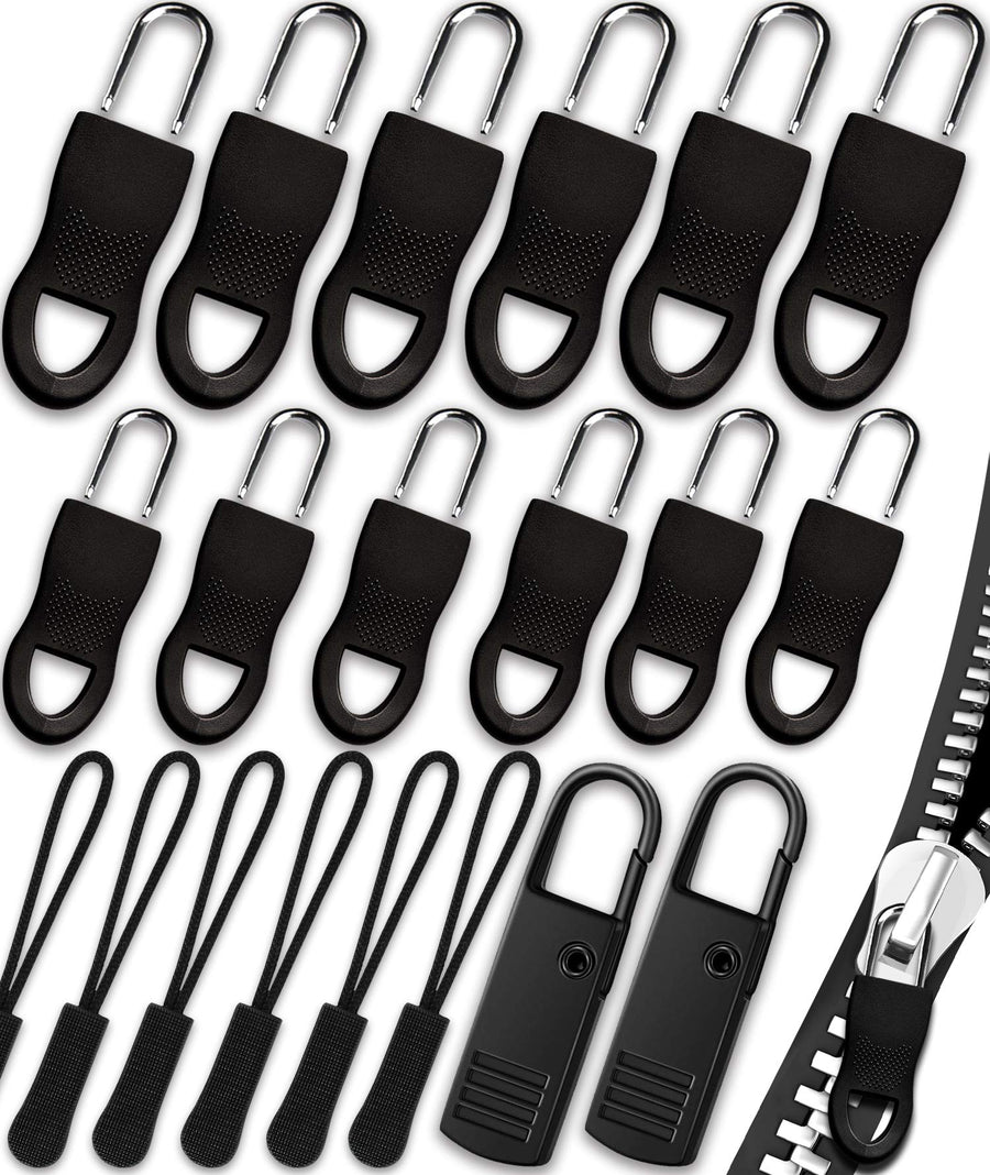 Zipper Pull, Universal Zipper Pull Replacement Kit, Removable Zipper Pulls Tab Replacement (20 Pcs), Black Zipper Pulls for Jackets, Luggage, Backpacks, Purses, Boots, Pants, Tents, (3 Styles 4 Sizes)