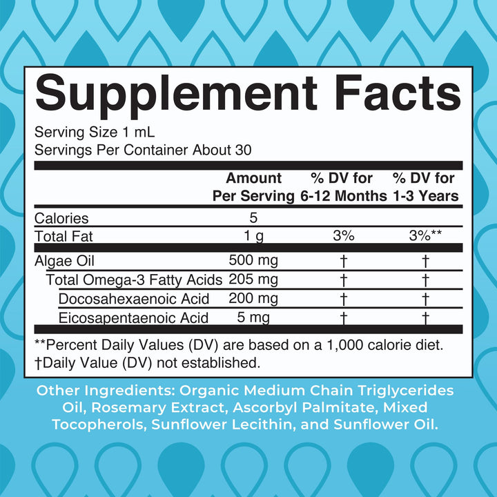 Infant and Toddler Omega-3 Liquid Drops by | 200mg DHA and 2mg EPA Per Serving | Overall Wellness and Healthy Development | Unflavored | 1 Fl Oz