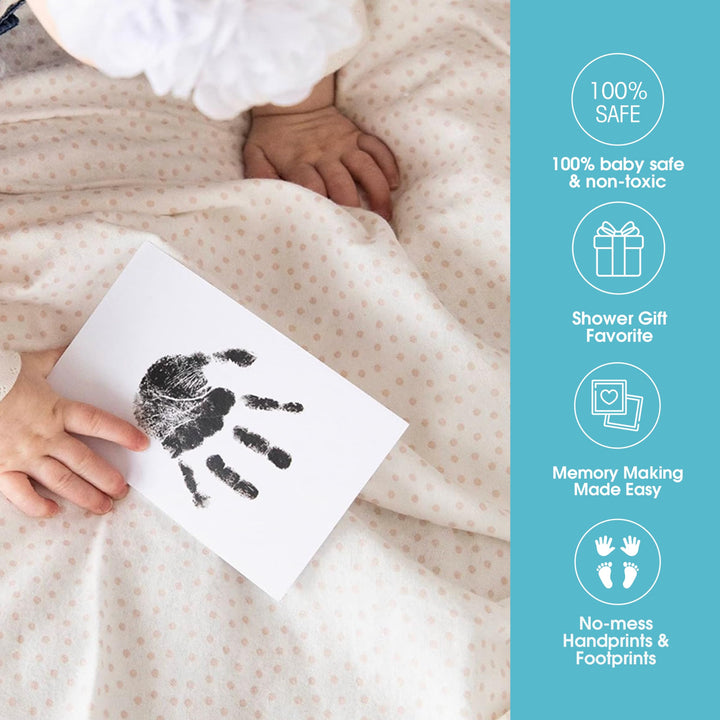 Newborn Baby Handprint and Footprint Kit - No Mess Clean-Touch Ink Pad With Impression Cards, Safe for Skin, Perfect Keepsake for Family, Acid-Free, Smudge-Proof, Black, 3 Piece Set
